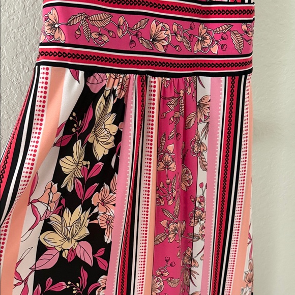 London Times Pink and Black Floral Striped Maxi Dress - Picture 4 of 6